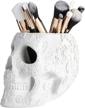 skull makeup brush, candy bowl & pen holder, bowl, spooky goth decorations, extra large, strong resin, skeleton skulls and bones organizer bathroom decor by gute - holiday christmas gifts (white) logo