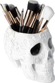 img 1 attached to Skull Makeup Brush, Candy Bowl & Pen Holder, Bowl, Spooky Goth Decorations, Extra Large, Strong Resin, Skeleton Skulls And Bones Organizer Bathroom Decor By Gute - Holiday Christmas Gifts (White)