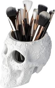 img 2 attached to Skull Makeup Brush, Candy Bowl & Pen Holder, Bowl, Spooky Goth Decorations, Extra Large, Strong Resin, Skeleton Skulls And Bones Organizer Bathroom Decor By Gute - Holiday Christmas Gifts (White)