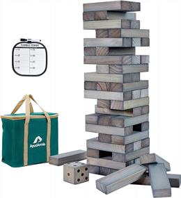img 4 attached to ApudArmis Giant Tumble Tower Game - сосновый деревянный набор для штабелирования с кубиками - веселое занятие на свежем воздухе для всех возрастов