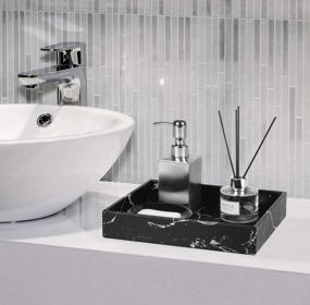 img 1 attached to Косметичка из искусственной кожи HofferRuffer - элегантный декоративный органайзер для парфюмерии Catchall для ванной комнаты, тумбочки или комода - черный мрамор 10,2 x 8,4 x 1,8 дюйма
