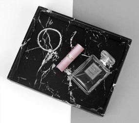 img 2 attached to HofferRuffer Faux Leather Vanity Tray - Elegant, Decorative Catchall Perfume Organizer For Bathroom, Nightstand, Or Dresser - Black Marble 10.2 X 8.4 X 1.8 Inches