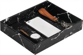 img 3 attached to Косметичка из искусственной кожи HofferRuffer - элегантный декоративный органайзер для парфюмерии Catchall для ванной комнаты, тумбочки или комода - черный мрамор 10,2 x 8,4 x 1,8 дюйма