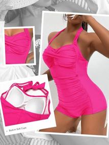 img 1 attached to Ruched One Piece Bathing Suit For Women - Tummy Control Boyleg Swimsuit From MOLYBELL