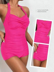 img 2 attached to Ruched One Piece Bathing Suit For Women - Tummy Control Boyleg Swimsuit From MOLYBELL