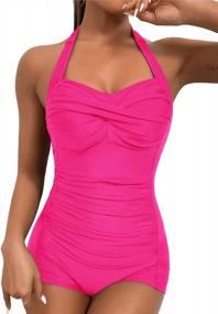 img 4 attached to Ruched One Piece Bathing Suit For Women - Tummy Control Boyleg Swimsuit From MOLYBELL