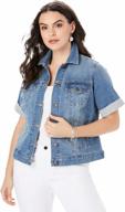 plus size denim jacket for women with short sleeves by roamans logo