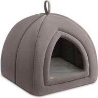 🐾 self-warming pet bed by hollypet - cozy triangle cat house hut for kittens and small dogs - 15 x 15 x 15 inches - includes washable cushion - ideal for indoor and outdoor use - dark gray logo