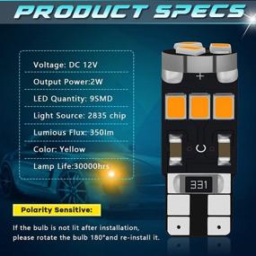 img 2 attached to 🚗 ALOPEE 4PCS 194 LED Bulb Amber, T10 LED Bulb 9SMD 2835 Chips, 168 LED Bulb, 921 2825 LED Bulb W5W 158 501 - Error-Free Car Dome Map Door Instrument License Plate Light Marker Light DC 12V