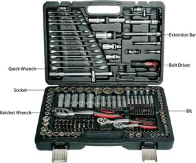 img 3 attached to 🔧 216-Piece Socket Wrench Standard (SAE) and Metric Set with 1/4", 3/8", and 1/2" Drives, 72-Tooth Ratchet Wrench, Open-End Ratcheting Spanner (8-19mm) - Ideal for DIY Car and Motorcycle Repairs, Convenient Plastic Toolbox Storage