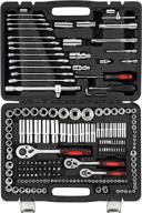 🔧 216-piece socket wrench standard (sae) and metric set with 1/4", 3/8", and 1/2" drives, 72-tooth ratchet wrench, open-end ratcheting spanner (8-19mm) - ideal for diy car and motorcycle repairs, convenient plastic toolbox storage логотип