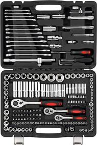 img 4 attached to 🔧 216-Piece Socket Wrench Standard (SAE) and Metric Set with 1/4", 3/8", and 1/2" Drives, 72-Tooth Ratchet Wrench, Open-End Ratcheting Spanner (8-19mm) - Ideal for DIY Car and Motorcycle Repairs, Convenient Plastic Toolbox Storage