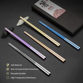 img 1 attached to Rainbow Metal Chopsticks - 5 Pairs 18/8 Stainless Steel Reusable Korean Japanese Chinese Laser Engraved Dishwasher Safe 9.25 Inches (Multicolor Coin)