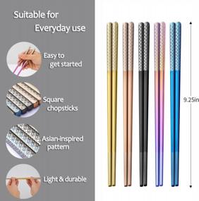 img 3 attached to Rainbow Metal Chopsticks - 5 Pairs 18/8 Stainless Steel Reusable Korean Japanese Chinese Laser Engraved Dishwasher Safe 9.25 Inches (Multicolor Coin)