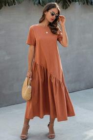 img 3 attached to Minipeach Women'S Summer Round Neck Sun Dresses Bohemian Plain Solid Ruffle Hem Maxi Dress