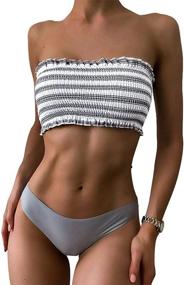 img 4 attached to ZAFUL Striped Smocked Strapless Swimsuit Women's Clothing ~ Swimsuits & Cover Ups