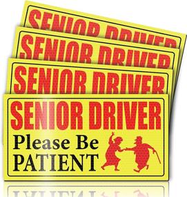 img 4 attached to 👴 Eye-Catching Elderly Car Magnet Set: Reflective 4-Piece Driver Magnets as Old People Gag Gifts – Be Patient! Yellow Magnetic Bumper Sticker for Grandma and Grandpa