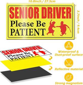 img 2 attached to 👴 Eye-Catching Elderly Car Magnet Set: Reflective 4-Piece Driver Magnets as Old People Gag Gifts – Be Patient! Yellow Magnetic Bumper Sticker for Grandma and Grandpa