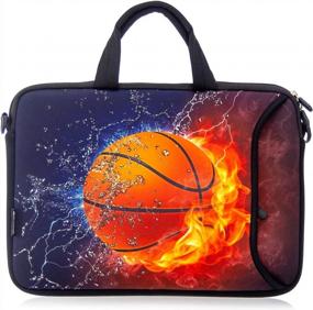 img 3 attached to Travel In Style With RICHEN Laptop Shoulder Bag – Neoprene Notebook Case With Accessories Pocket (14-15.6 Inch, Basketball Fire)