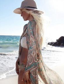 img 1 attached to Bohemian Floral Kimono Cardigan: GRACIN Women'S Beach Swimsuit Cover Up Blouse