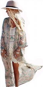 img 4 attached to Bohemian Floral Kimono Cardigan: GRACIN Women'S Beach Swimsuit Cover Up Blouse