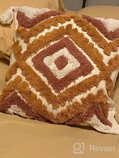 img 1 attached to Boho Throw Pillow Covers 18X18 With Tassels - Woven Tufted Decorative Pillow Covers For Couch, Sofa, Bedroom, Living Room - Merrycolor Bohemian Pillow Covers review by Travis Coffman