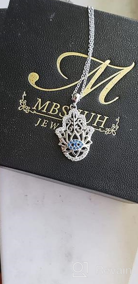 img 1 attached to 👁️ Stunning 925 Sterling Silver Blue Evil Eye Hamsa Hand Necklace: Lotus Hamsa Hand of Fatima Amulet for Women review by Sarah Liggons