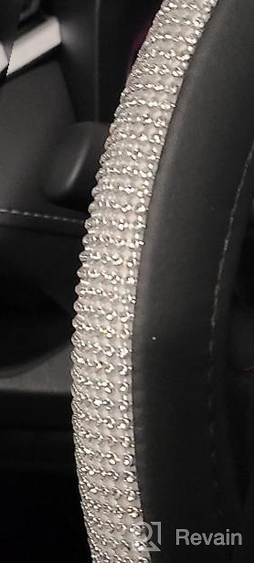 img 1 attached to Red Leather Steering Wheel Cover With Crystal Rhinestones - Universal Fit 15 Inch Anti-Slip Bling Bling Protector For Women Girls review by Sean Andrews