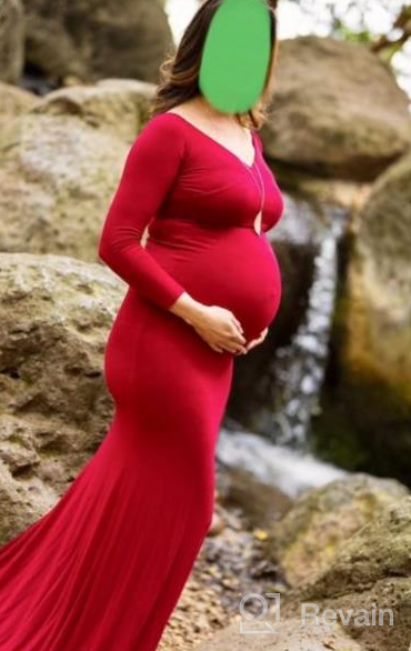 img 1 attached to JustVH Maternity Elegant Fitted Maternity Gown Long Sleeve Cross-Front V Neck Slim Fit Maxi Photography Dress For Photoshoot review by Amanda Head