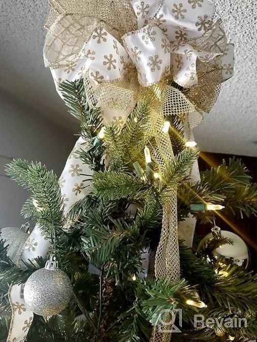 img 1 attached to Champagne Gold Large Decorative Bow With Streamer Wired Edge - Perfect Christmas Tree Topper And Xmas Home Decorations - 11X27 Inches With Double Slide Packaging review by Missy Mesaros