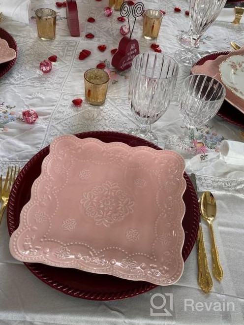 img 1 attached to Jusalpha Square Embossed Lace Ceramic Plate-Dinner Plate-Tableware Set- Dish Set-4 Pieces (8 Inches, White) PL15- Square review by Jake Mccallum