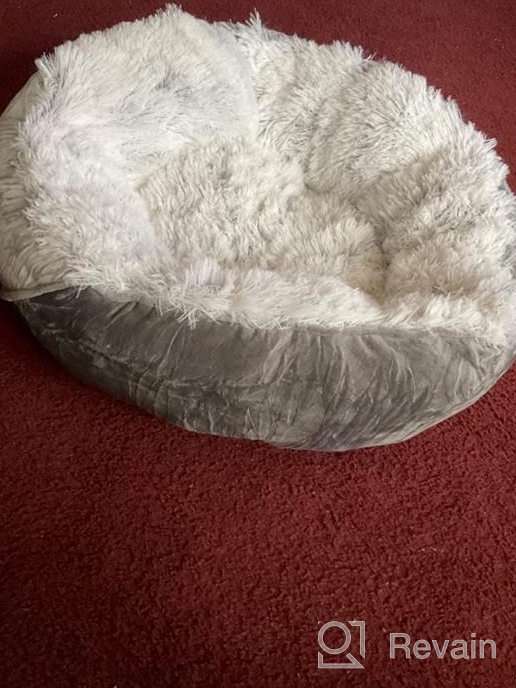 img 1 attached to Grey Anti-Anxiety Donut Dog Bed For Small Medium Dogs - Calming Pet Cuddler Bed With Soft Plush Faux Fur, Machine Washable And Anti-Slip Bottom By JOEJOY review by Chris Horton