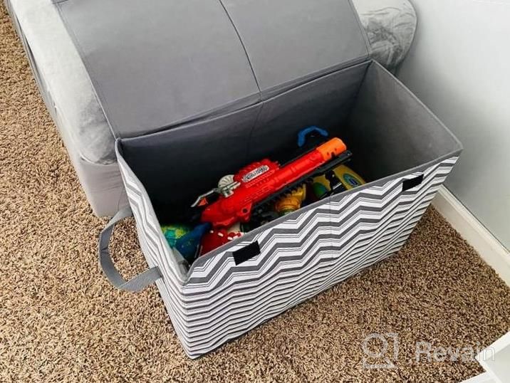 img 1 attached to Kids Toy Box Chest Storage Organizer With Flip-Top Lid & Durable Handles - Large Collapsible Bin For Boys, Girls, Nursery, Playroom, Bedroom - Grey By Lifewit review by Cynthia Romero