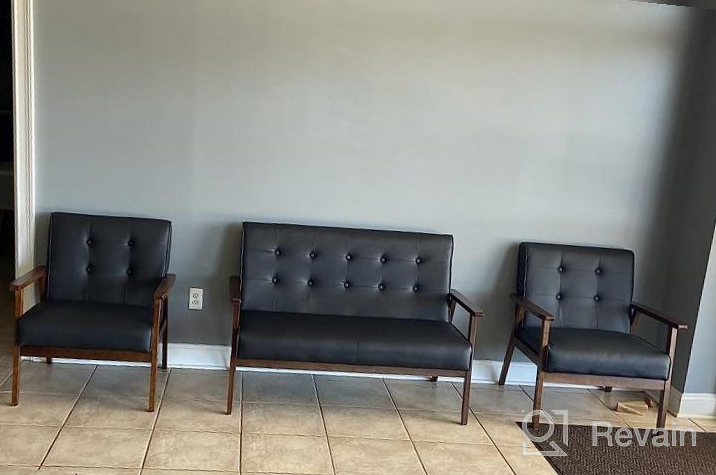 img 1 attached to Mid Century 1 Loveseat Sofa, 2 Accent Chairs Set - Modern Wood Arm Couch & Chair Living Room Furniture Sets (8428 Black) review by Bobby Aghetoni