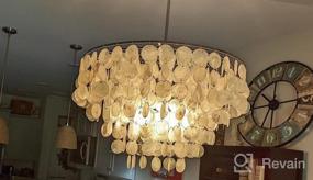 img 7 attached to Wellmet Natural Capiz Shell Chandelier, 6 Lights Coastal Modern Capiz Chandelier Pendant Lighting, Hanging Round Layered Chandelier For Living Room, Dining Table, Bedroom, Kitchen, Foyer, W-23.62”