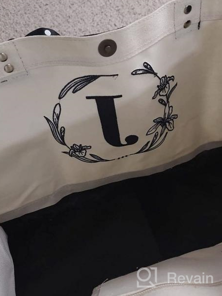 img 1 attached to Personalized Canvas Tote Bag With Monogram Embroidery And Leather Handle - Ideal Birthday Gift For Women By BeeGreen review by Greg Usry