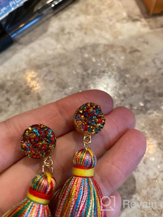 img 1 attached to Colorful Layered Tassel Earrings - Bohemian Tiered Tassel Druzy Stud Dangle Drop Earrings for Women and Teen Girls - Perfect Christmas or Valentine's Day Gift review by Keize Barraza