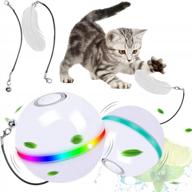 interactive cat toy ball kitten toys w/catnip, bell & feather for indoor cats - usb rechargeable automatic self-rotating with colorful led light logo