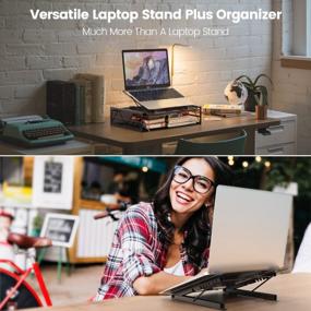 img 1 attached to 2-In-1 Portable Detachable Laptop Stand With Storage Drawer For Desk, 11-17" MacBook & Tablet/Phone Riser Holder Organizer To Improve Positioning
