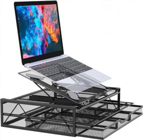 img 4 attached to 2-In-1 Portable Detachable Laptop Stand With Storage Drawer For Desk, 11-17" MacBook & Tablet/Phone Riser Holder Organizer To Improve Positioning