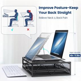 img 3 attached to 2-In-1 Portable Detachable Laptop Stand With Storage Drawer For Desk, 11-17" MacBook & Tablet/Phone Riser Holder Organizer To Improve Positioning