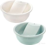 🧺 soujoy 2 pack portable plastic washboard basin for hand washing clothes, non-slip washtub with integrated washboard for small delicate articles, laundry washing for home and outdoor use logo