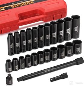 img 4 attached to 🔩 KBOISHA 25-Piece 1/2-Inch Drive Impact Socket Set - 6 Point Standard Metric Sizes CR-V Impact Sockets with Socket Adapter & Extension Bar