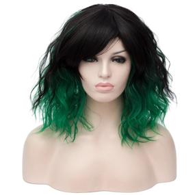 img 4 attached to TopWigy Dark Green Wig Short Curly Wig 14 Inches Bob Wigs With Fringe Christmas Anime Cosplay Wig For Women Synthetic Heat Resistant Wig For Halloween Party Fancy Dress