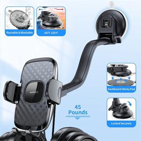 img 2 attached to Universal Car Phone Holder Mount - 3-in-1 Dashboard/Windshield/Air Vent Mount with Strong Suction & Anti-Shake Stabilizer - Long Gooseneck Arm Truck Phone Mount Compatible with iPhone Samsung