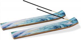 img 4 attached to Set Of 2 Incense Holder Or Incense Burner For Insence Sticks, Ash Catcher Or Insence Burner Holder For Home Decor, Wooden Insense Stick Holders Or Inscent Tray, Mango Wood, Galaxy