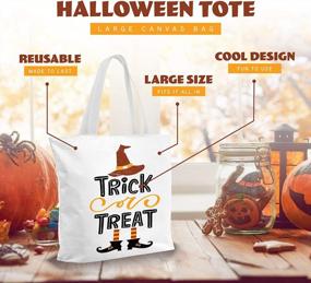 img 4 attached to Halloween Canvas Tote Bag - Large 13.8" Reusable Treat Bag For Trick Or Treating, Decorations, Shopping, And More From Neliblu