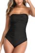 women's strapless one piece swimsuit with smismivo tummy control, ruched bathing suit for slimming bandeau tube top bikini logo