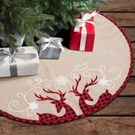 haumenly burlap christmas tree skirt, buffalo plaid reindeer tree skirt for xmas tree holiday party decoration - 32 inches logo