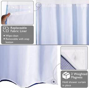 img 1 attached to Lagute CozyHook Ombre Textured Hook Free Shower Curtain For Bathroom With Snap-In Liner & Mesh Top Window, Weighted Hem, Machine Washable (Blue Gradient, 72Wx72L)